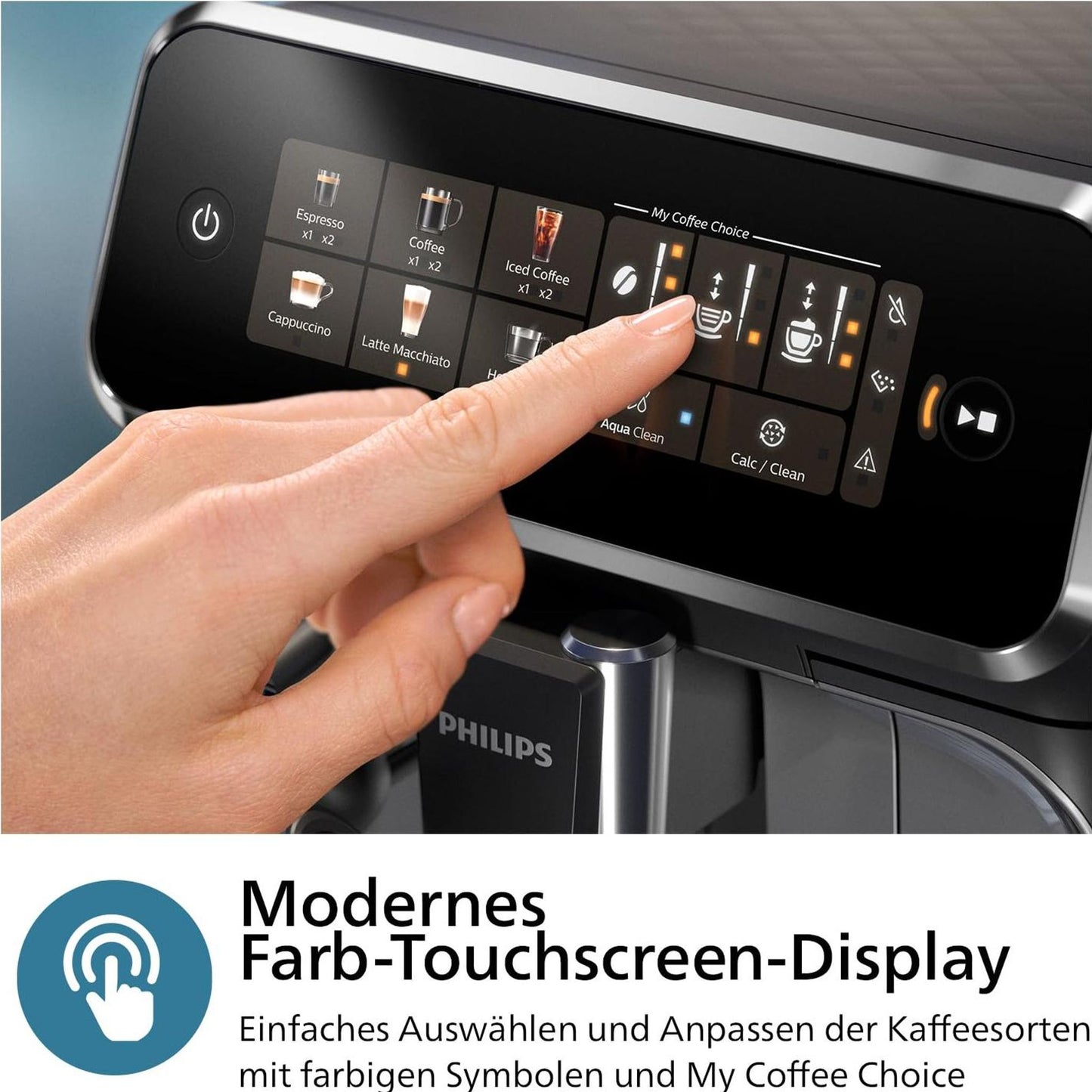 Philips Series 3300 Kaffeevollautomat EP3347/90 - 6 Getränke, Farb Touchscreen Display, LatteGo Milchsystem, SilentBrew, Keramikmahlwerk, AquaClean Filter - Schwarz/Chrom