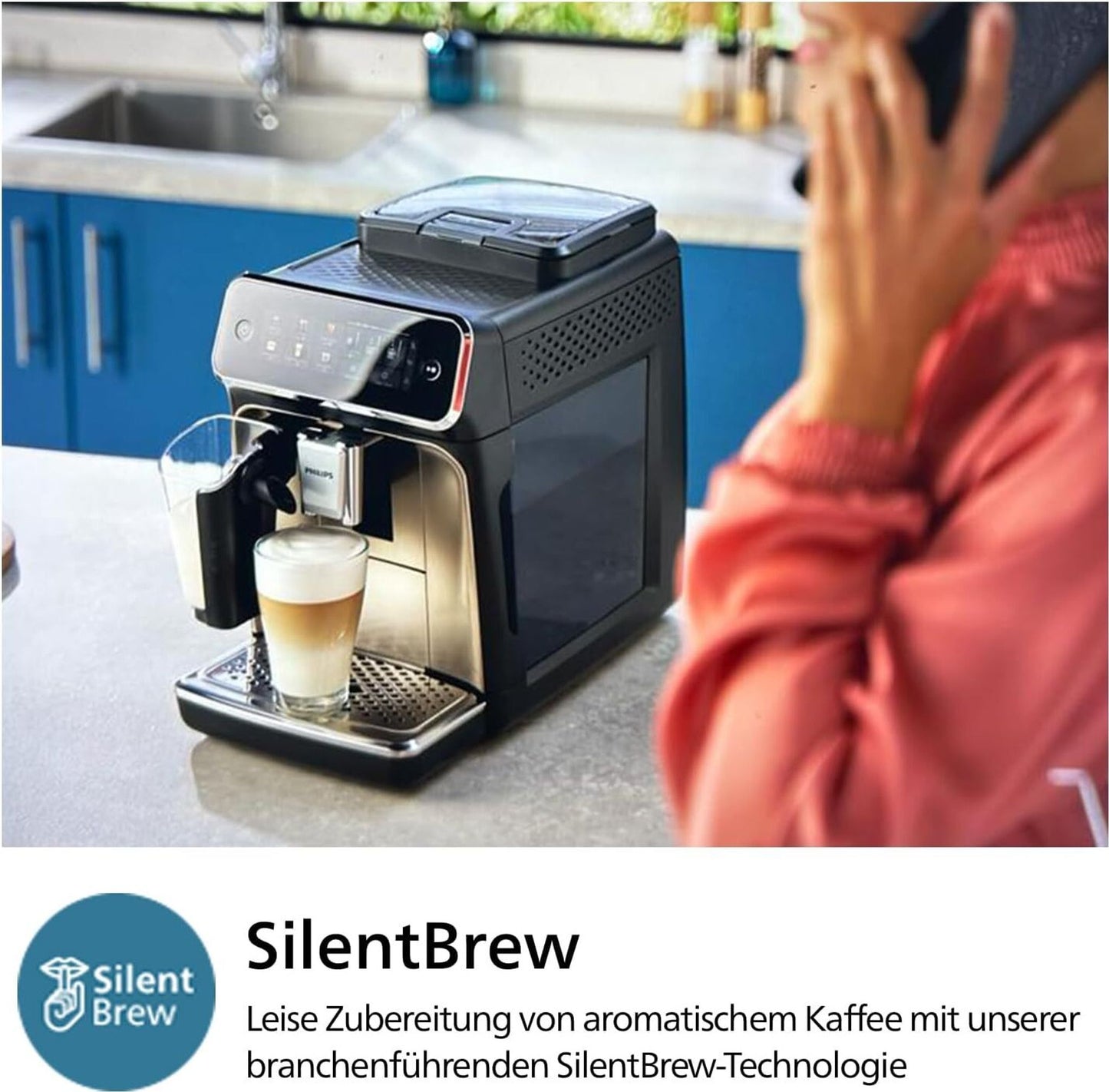 Philips Series 3300 Kaffeevollautomat EP3347/90 - 6 Getränke, Farb Touchscreen Display, LatteGo Milchsystem, SilentBrew, Keramikmahlwerk, AquaClean Filter - Schwarz/Chrom